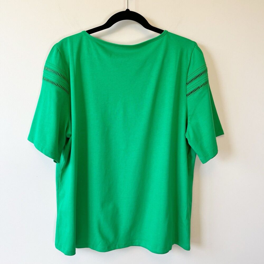 Talbots Ladder Stitch Crewneck T-Shirt Bright Green 100% Cotton Size 1X NWOT's - Picture 5 of 9